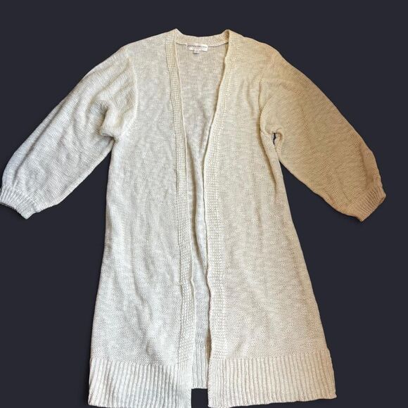 Cream open front midi length knitted cardigan - Picture 4 of 4